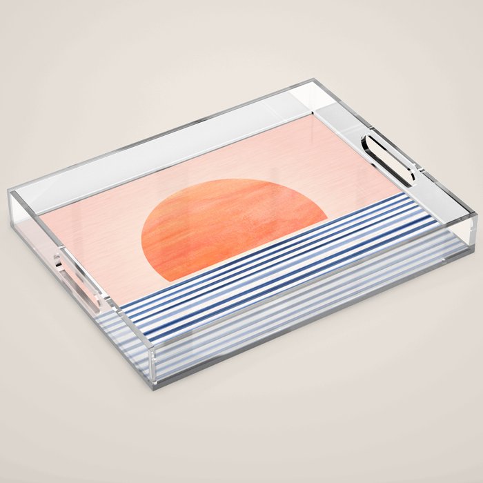 Summer Sunrise Minimal Abstract Landscape Acrylic Tray