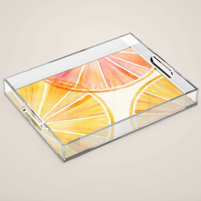 Sunny Citrus Watercolor Illustration Acrylic Tray