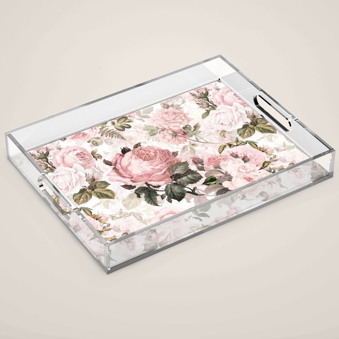 Vintage & Shabby Chic - Sepia Pink Roses  Acrylic Tray