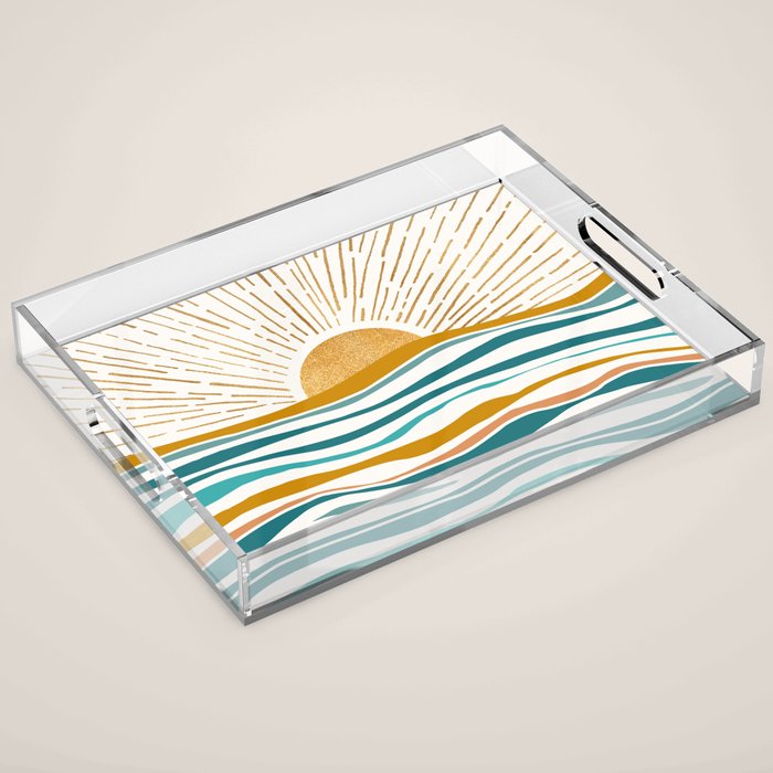 The Sun And The Sea - Gold And Teal Acrylic Tray