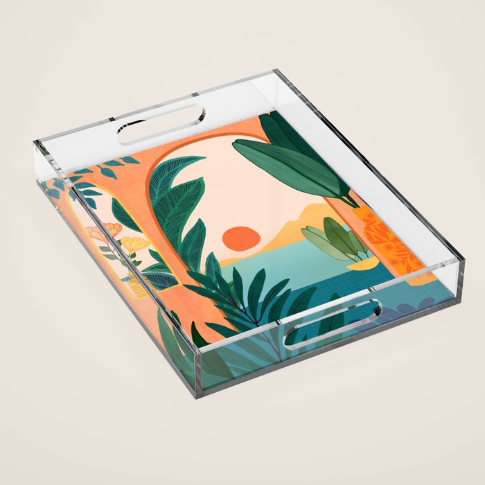 Tropical Evening Sunset Landscape Acrylic Tray