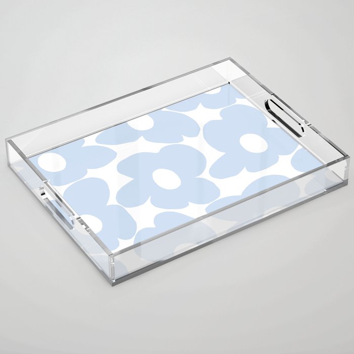 Large Baby Blue Retro Flowers White Background #Decor #Homestorie #Buyart Acrylic Tray