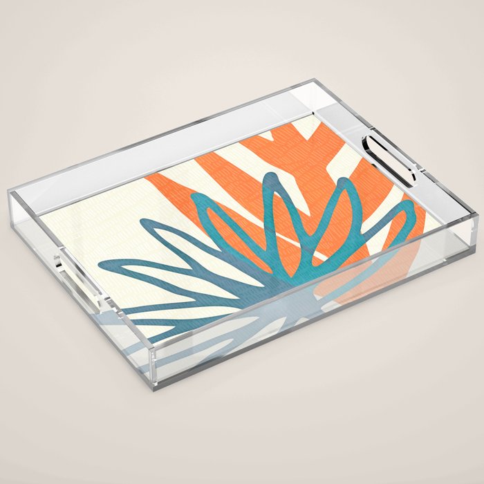 Mid Century Nature Print / Teal And Orange Acrylic Tray