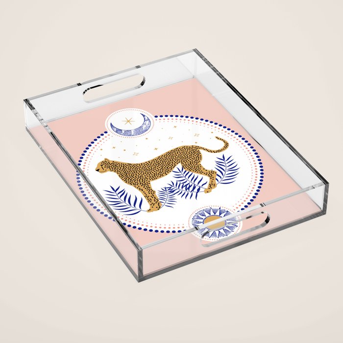 Wild Cheetah And The Moon 2 Acrylic Tray