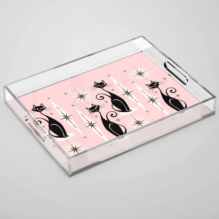 Mid Century Meow Retro Atomic Cats ©Studioxtine Acrylic Tray