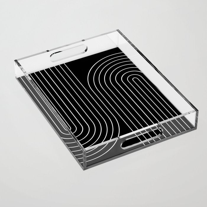 Minimal Line Curvature Ii Black And White Mid Century Modern Arch Abstract Acrylic Tray