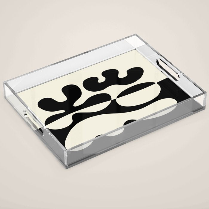 Mid Century Modern Organic Abstraction 235 Black And Ivory White Acrylic Tray