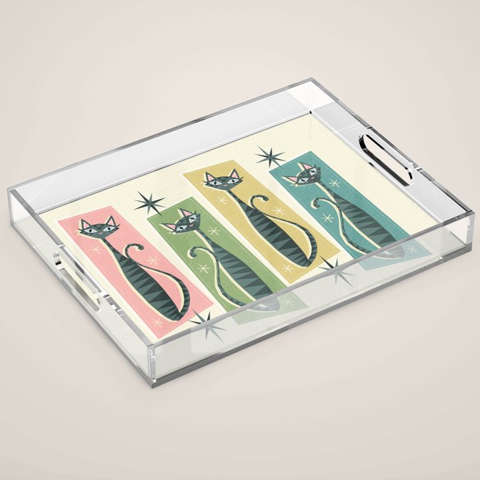 Retro Patchwork Tabbies ©Studioxtine Acrylic Tray