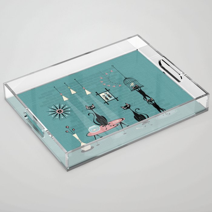 Mid Century Kitty Mischief - ©Studioxtine Acrylic Tray