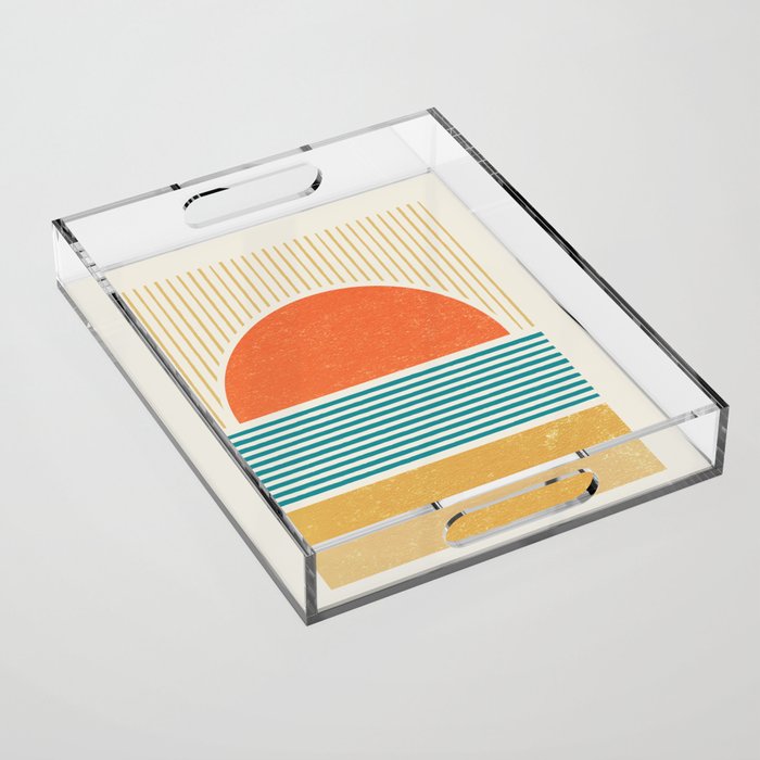 Sun Beach Stripes - Mid Century Modern Abstract Acrylic Tray