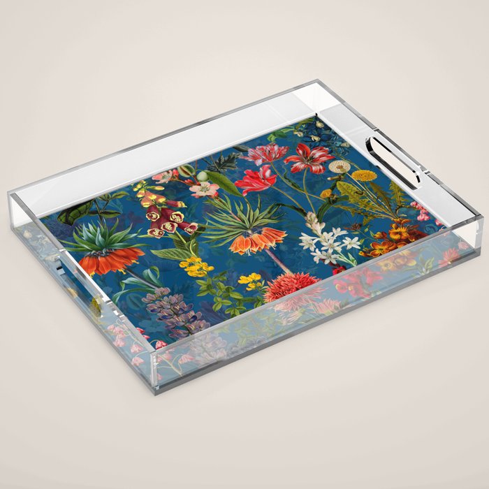Vintage & Shabby Chic - Blue Midnight Spring Botancial Flower Garden Acrylic Tray