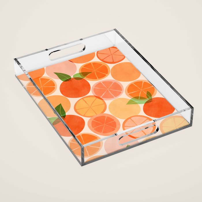 Sunny Oranges Tropical Fruit Illustration Acrylic Tray