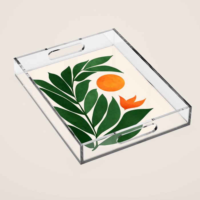 Tropical Forest Sunset / Mid Century Abstract Shapes Acrylic Tray