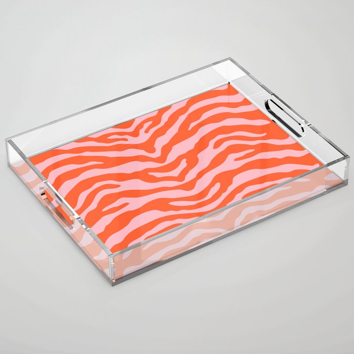 Zebra Wild Animal Print Orange And Pink Acrylic Tray