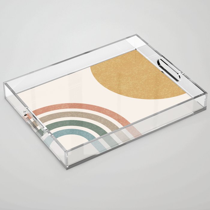 Mid Century Colorful Sun And Rainbow Acrylic Tray