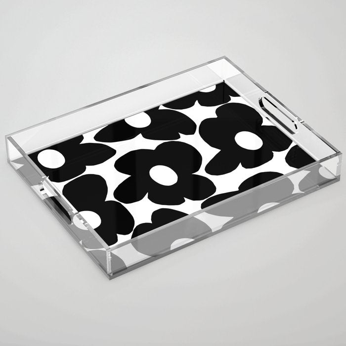 Black Retro Flowers White Background #Decor #Homestorie #Buyart Acrylic Tray