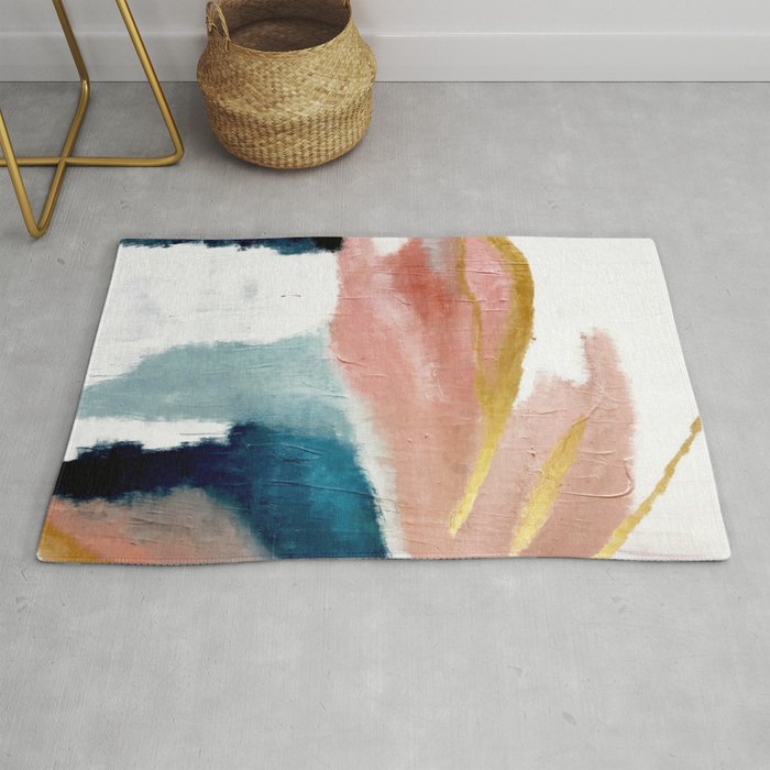Exhale: A Pretty, Minimal, Acrylic Piece In Pinks, Blues, And Gold Rug