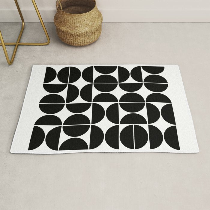 Mid Century Modern Geometric 04 Black Rug