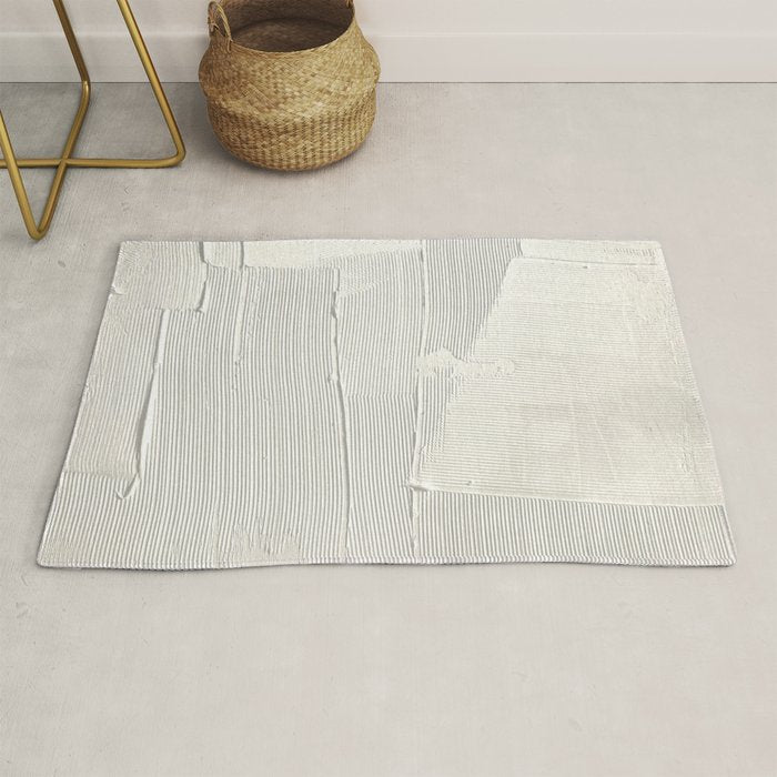 Relief [1]: An Abstract, Textured Piece In White By Alyssa Hamilton Art Rug