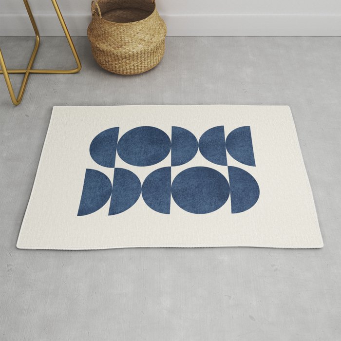 Blue Navy Retro Scandinavian Mid Century Modern Rug