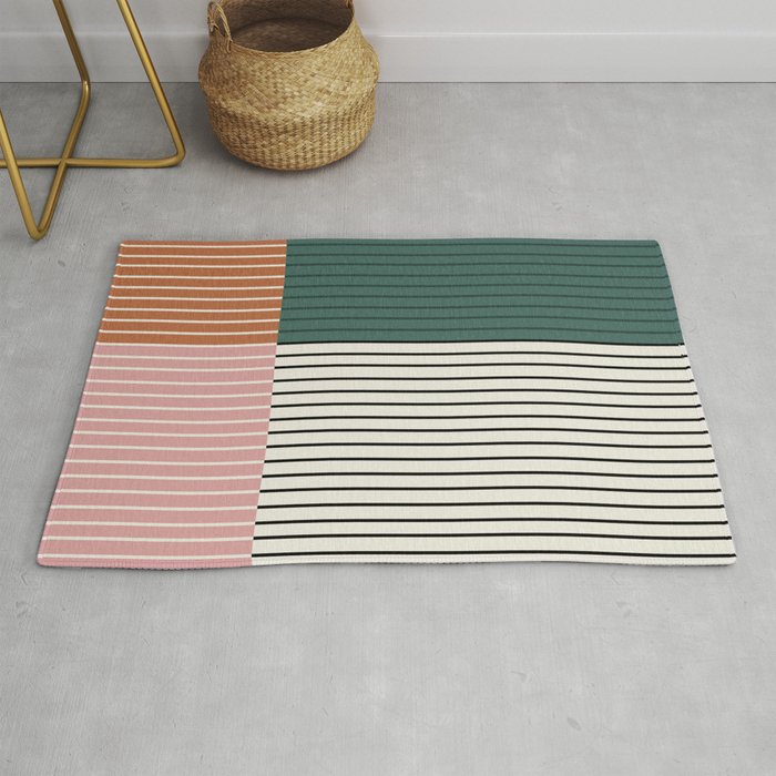 Color Block Line Abstract V Colorful Retro Rug