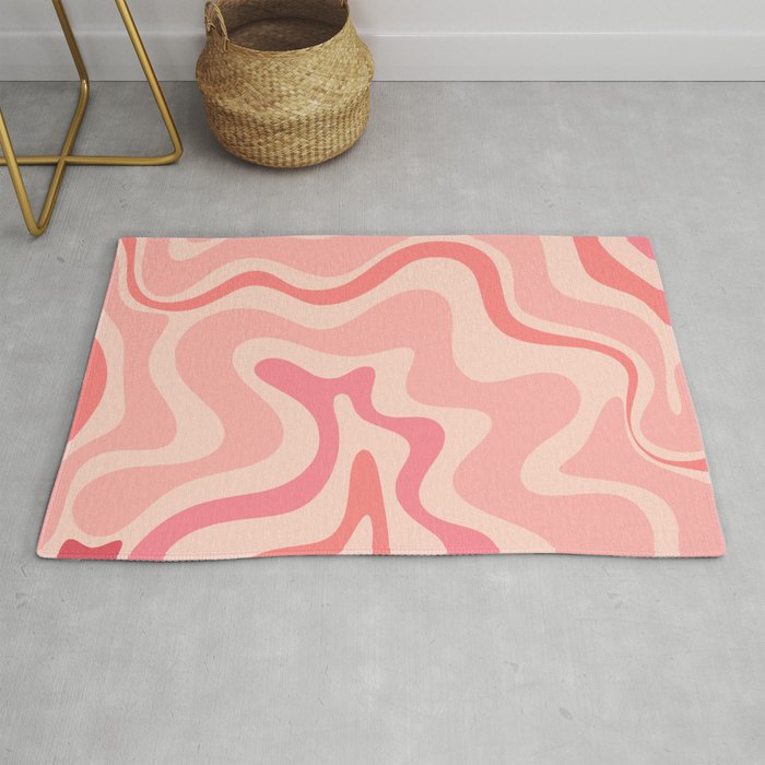 Retro Liquid Swirl Abstract In Soft Pink Rug