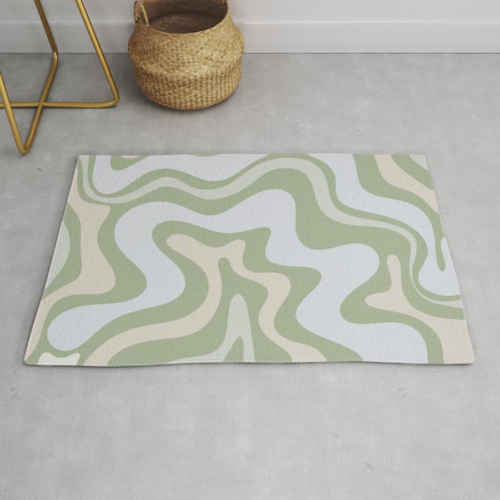 Liquid Swirl Contemporary Abstract Pattern In Light Sage Green Rug