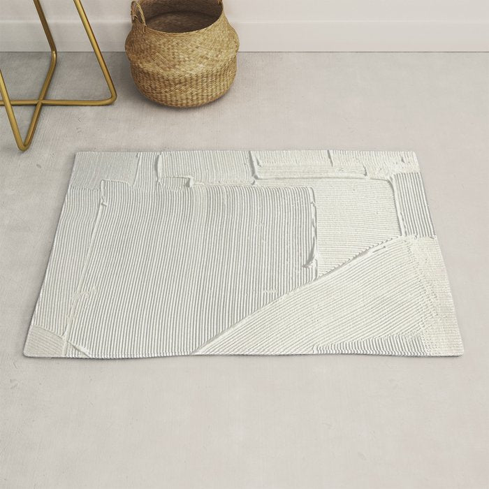 Relief [2]: An Abstract, Textured Piece In White By Alyssa Hamilton Art Rug