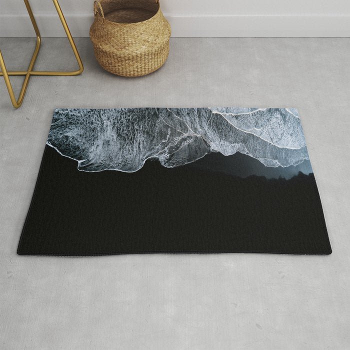 Waves On A Black Sand Beach In Iceland - Minimalist Landscape Photography Rug