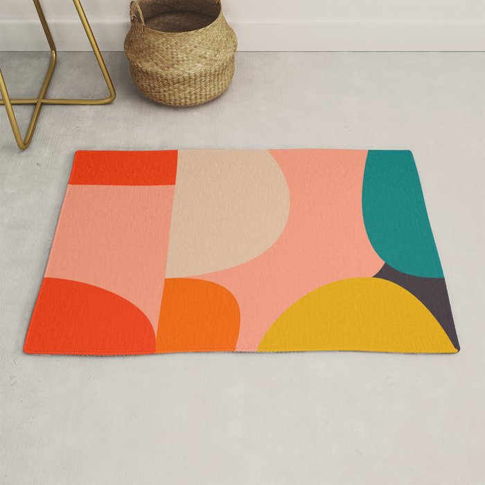 Geometry Shape Mid Century Organic Blush Curry Teal Rug