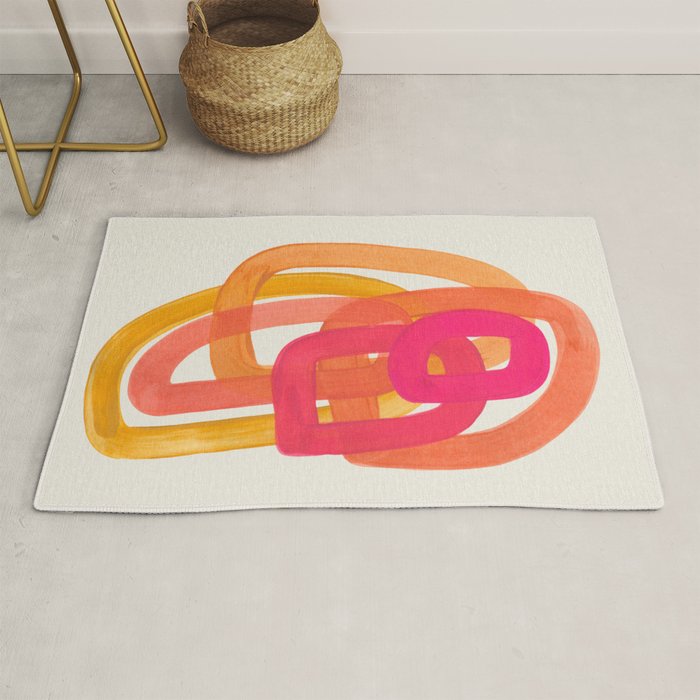 Funky Retro 70'S Style Pattern Orange Pink Greindent Striped Circles Mid Century Colorful Pop Art Rug