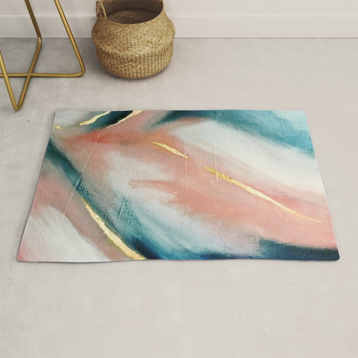 Celestial [3]: A Minimal Abstract Mixed-Media Piece In Pink, Blue, And Gold By Alyssa Hamilton Art Rug