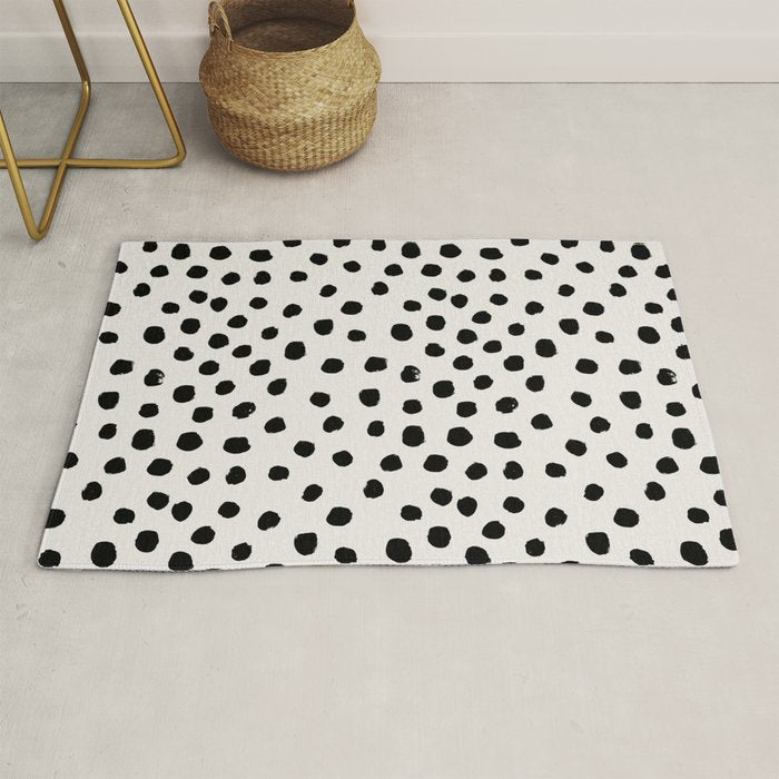 Preppy Brushstroke Free Polka Dots Black And White Spots Dots Dalmation Animal Spots Design Minimal Rug