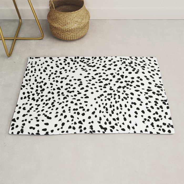 Nadia - Black And White, Animal Print, Dalmatian Spot, Spots, Dots, Bw Rug