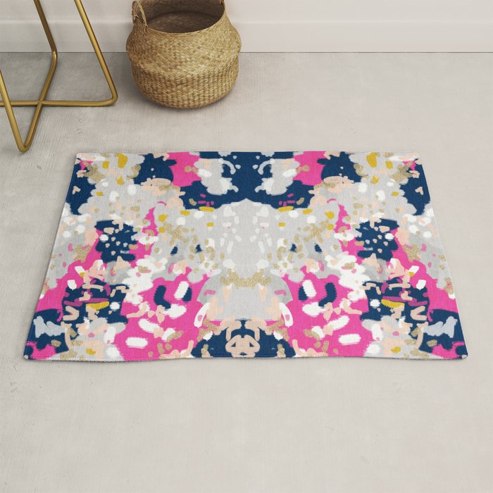 Michel - Abstract, Girly, Trendy Art With Pink, Navy, Blush, Mustard For Cell Phones, Dorm Decor Etc Rug
