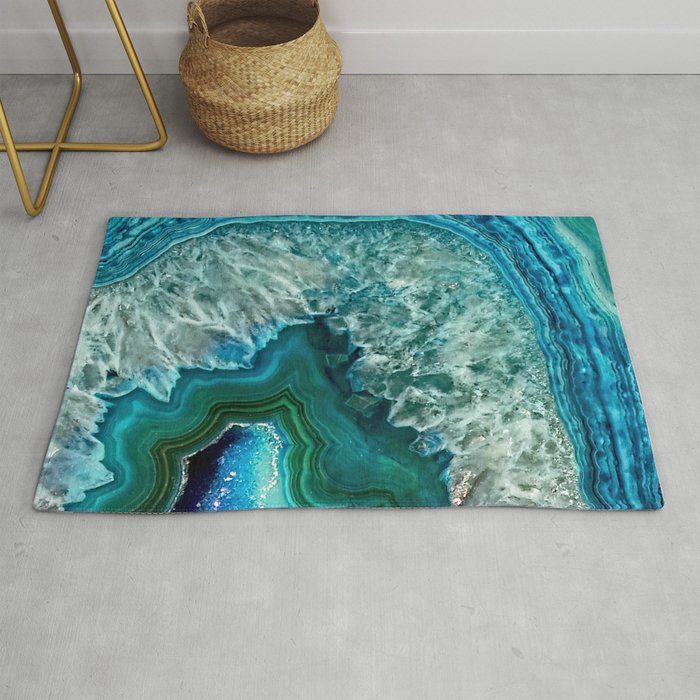 Aqua Turquoise Agate Mineral Gem Stone Rug
