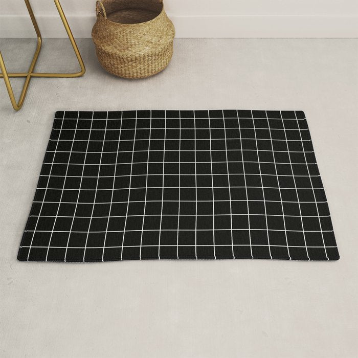 Grid Pattern Line Stripe Black And White Minimalist Geometric Stripes Lines Drawing Rug