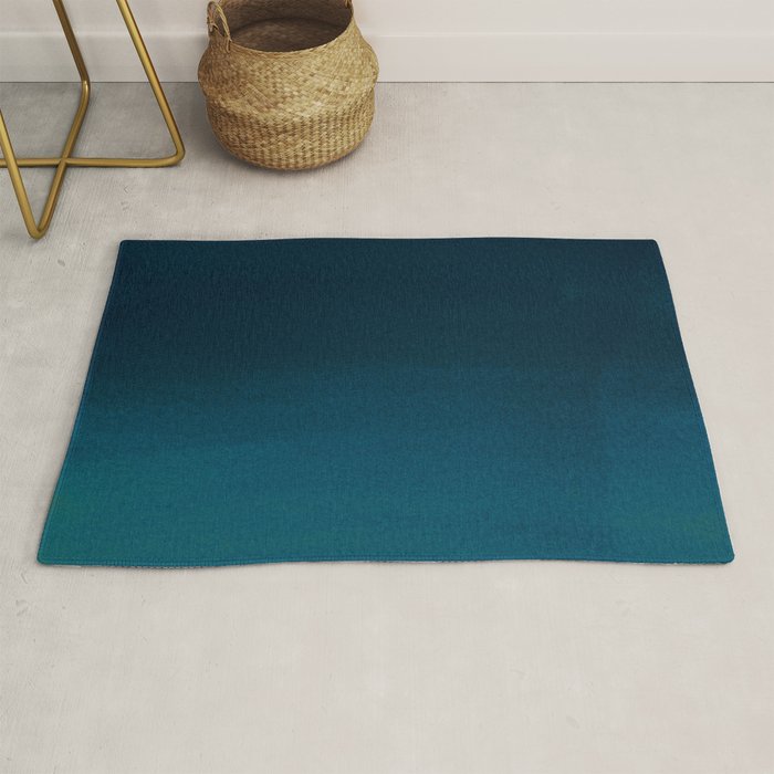Navy Blue Teal Hand Painted Watercolor Paint Ombre Rug