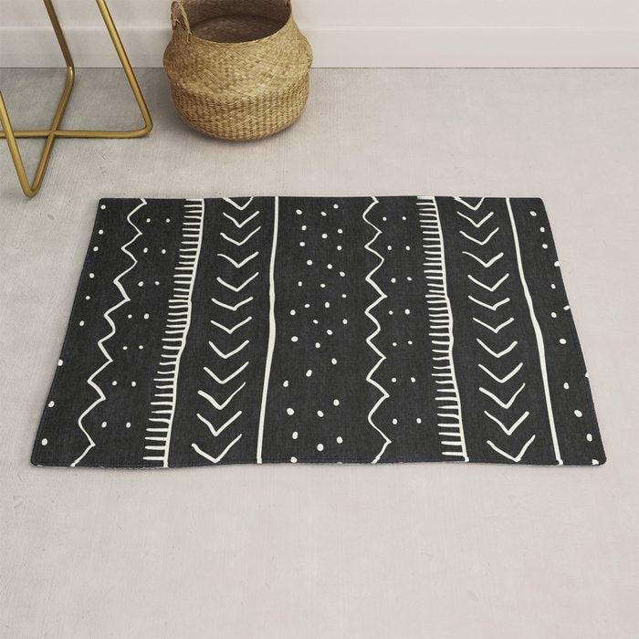 Cute Geometric Stripe In Black And White Rug