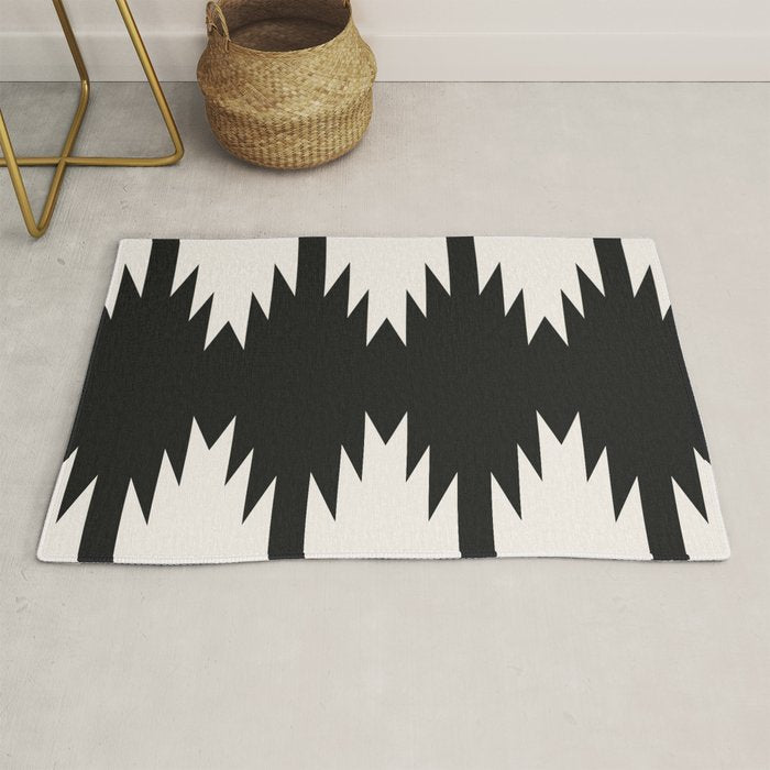 Geometric Southwestern Minimalism - Black And White Rug