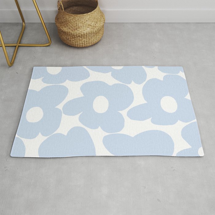 Large Baby Blue Retro Flowers White Background #Decor #Homestorie #Buyart Rug
