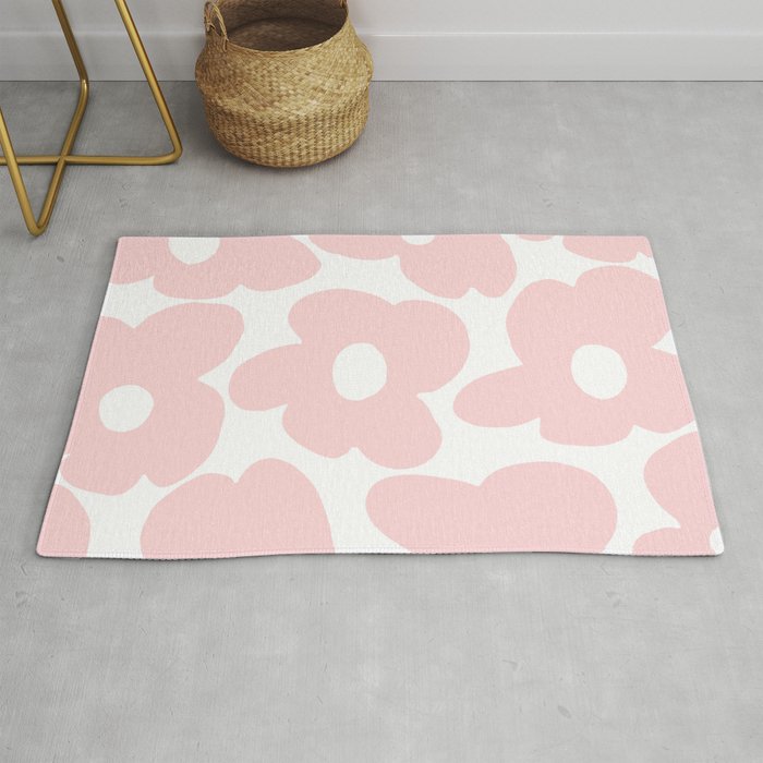 Large Baby Pink Retro Flowers On White Background #Decor #Homestorie #Buyart Rug