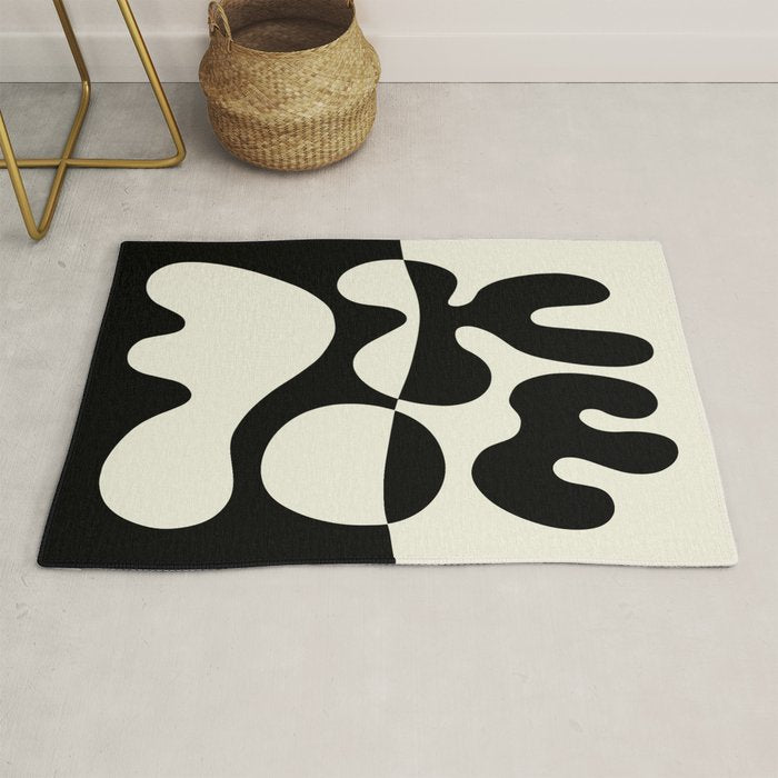 Mid Century Modern Organic Abstraction 235 Black And Ivory White Rug