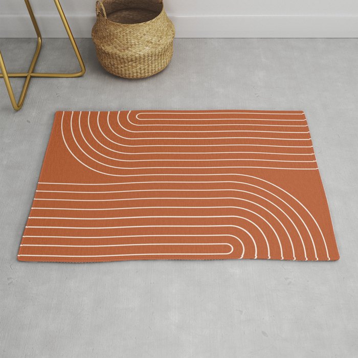 Minimal Line Curvature Ix Red Mid Century Modern Arch Abstract Rug