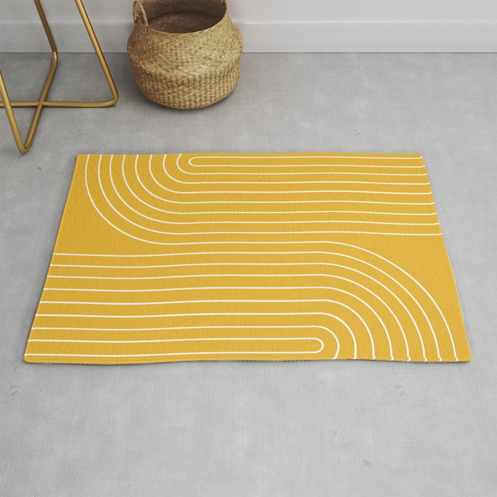 Minimal Line Curvature Viii Golden Yellow Mid Century Modern Arch Abstract Rug