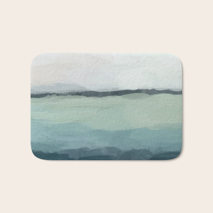 Sea Levels - Seafoam Green Mint Navy Blue Abstract Ocean Art Painting Bath Mat