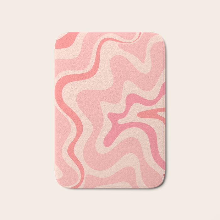 Retro Liquid Swirl Abstract In Soft Pink Bath Mat