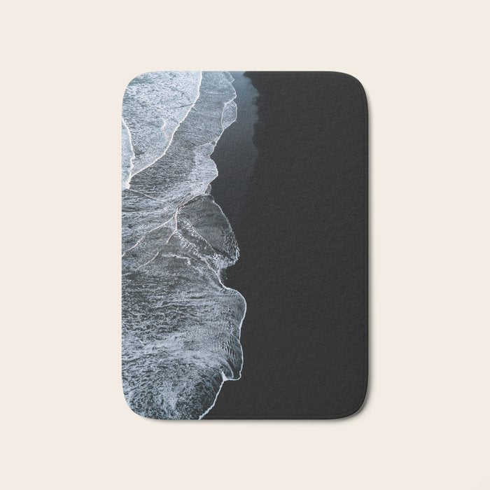 Waves On A Black Sand Beach In Iceland - Minimalist Landscape Photography Bath Mat