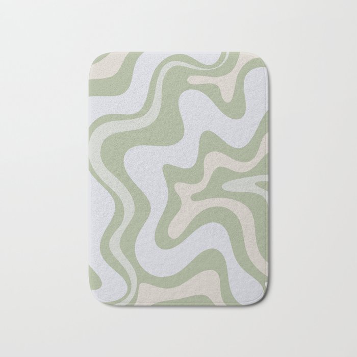 Liquid Swirl Contemporary Abstract Pattern In Light Sage Green Bath Mat