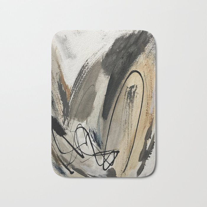 Drift [5]: A Neutral Abstract Mixed Media Piece In Black, White, Gray, Brown Bath Mat